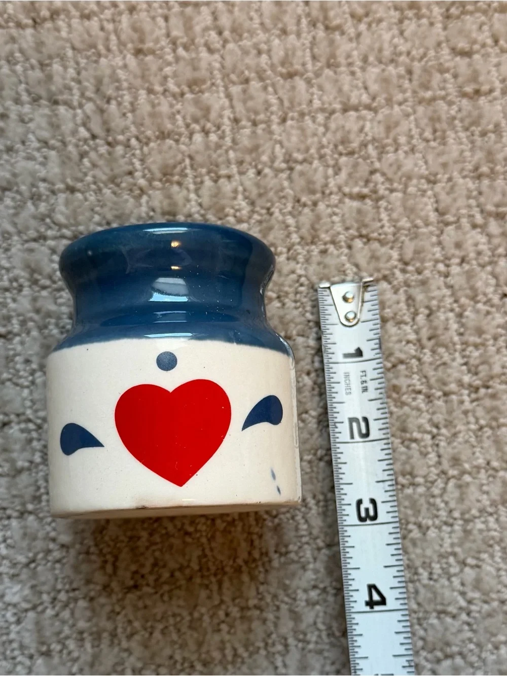 Vintage Heart Ceramic Jar - a red white, and blue heart Cottagecore